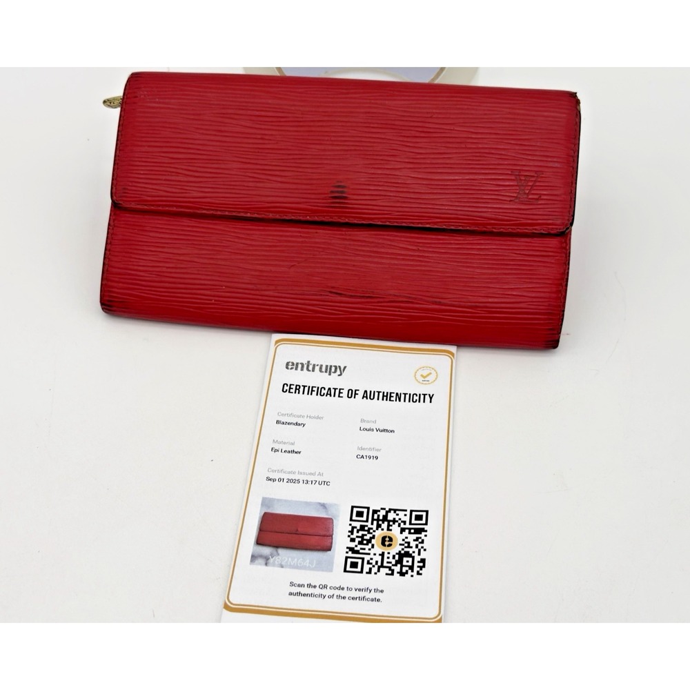 Auth LOUIS VUITTON Epi Long Wallet Portefeiulle Sarah Red R2865S609 - Paperwork